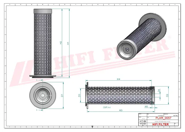 Rysunek wymiarowy Filtr powietrza SA 16039