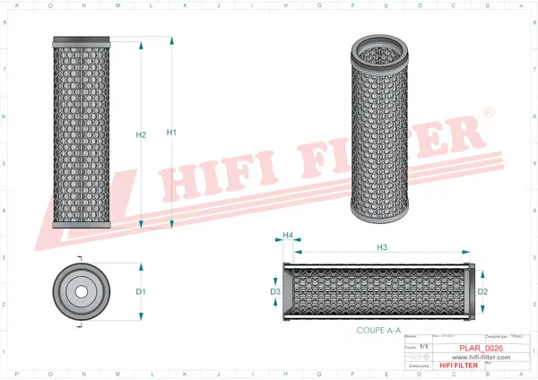 Rysunek wymiarowy Filtr powietrza SA 16088