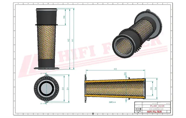 Rysunek wymiarowy Filtr powietrza SA 16293