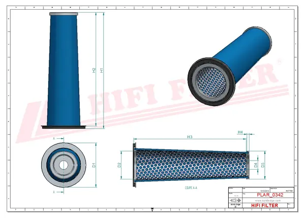 Rysunek wymiarowy Filtr powietrza SA 16398