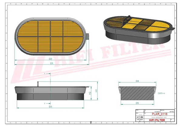 Rysunek wymiarowy Filtr powietrza SA 16509