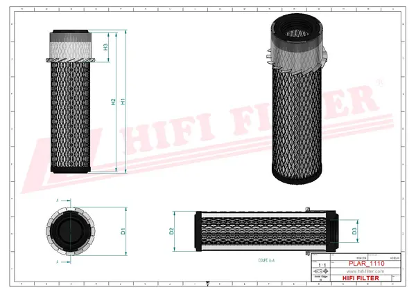 Rysunek wymiarowy Filtr powietrza SA 16760