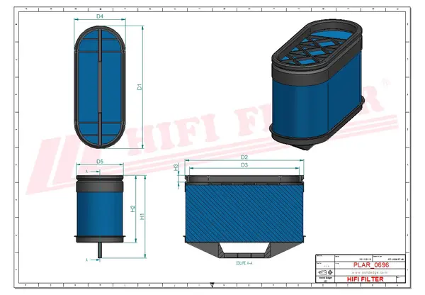 Rysunek wymiarowy Filtr powietrza SA 16764