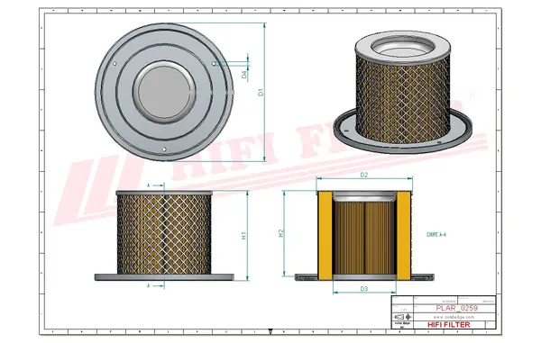 Rysunek wymiarowy Filtr powietrza SA 17003