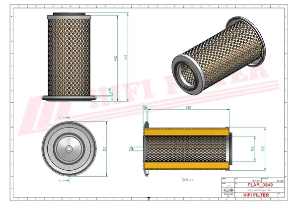 Rysunek wymiarowy Filtr powietrza SA 17055