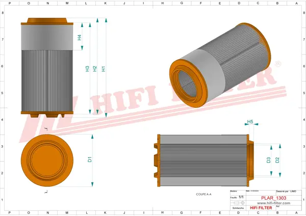 Rysunek wymiarowy Filtr powietrza SA 17602