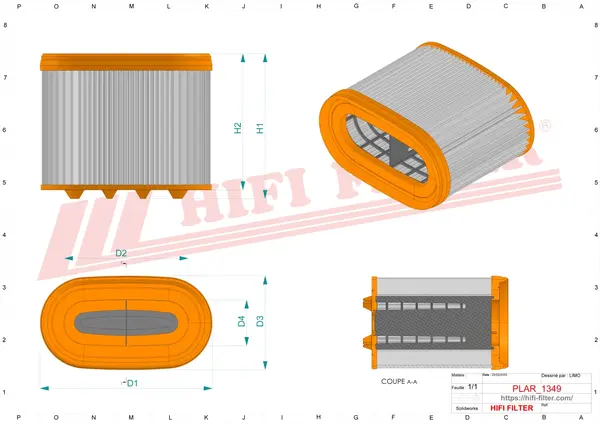 Rysunek wymiarowy Filtr powietrza SA 17708