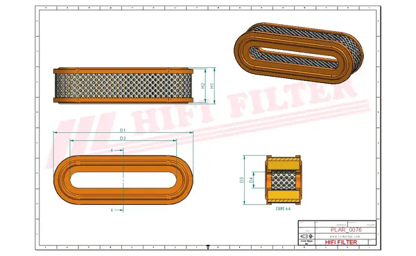 Rysunek wymiarowy Filtr powietrza SA 46176