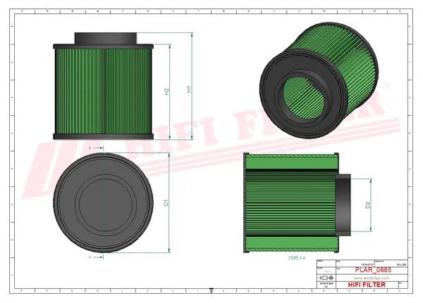 Rysunek wymiarowy Filtr powietrza SA 8991