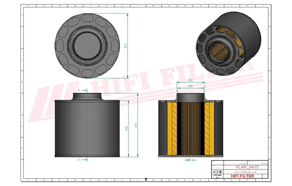 Rysunek wymiarowy Filtr powietrza SAC 125004