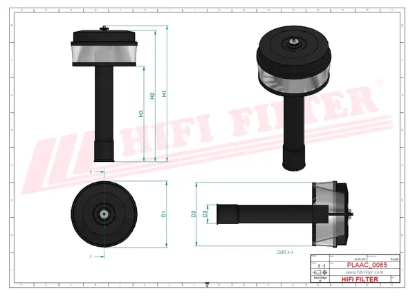Rysunek wymiarowy Filtr wstepny cyklonowego CPC 061H051D001
