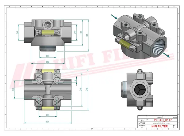 Rysunek wymiarowy Glowica filtra hydraulicznego DAP 33751 WAC