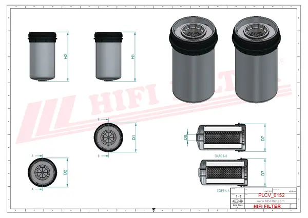 Rysunek wymiarowy Komplet filtrów paliwa KN 40741