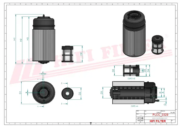 Rysunek wymiarowy Zestaw filtrów paliwa KN 70446